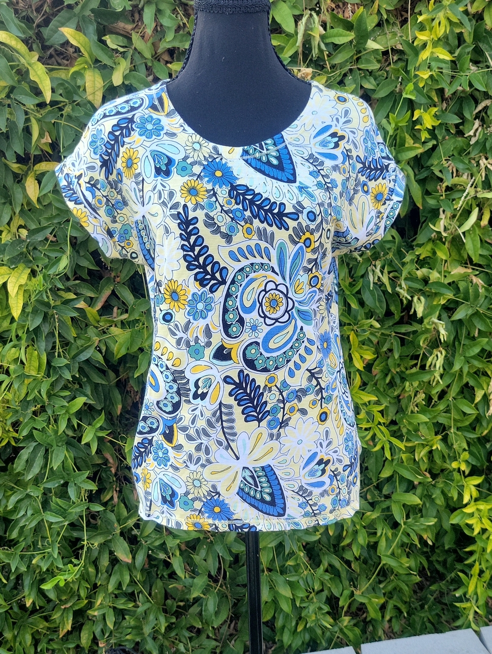 Talbots Blue, Yellow & White Paisley Short-Sleeve Top SP